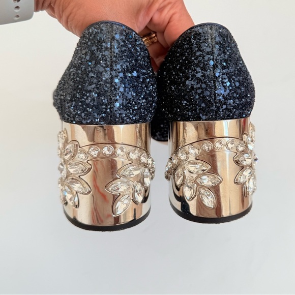 Miu Miu Midnight Blue Glitter Rhinestone embellished Mary Jane Pumps EU 38.5 - Picture 5 of 11